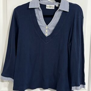 Y2K Studio Works Navy Sweater with Striped Details